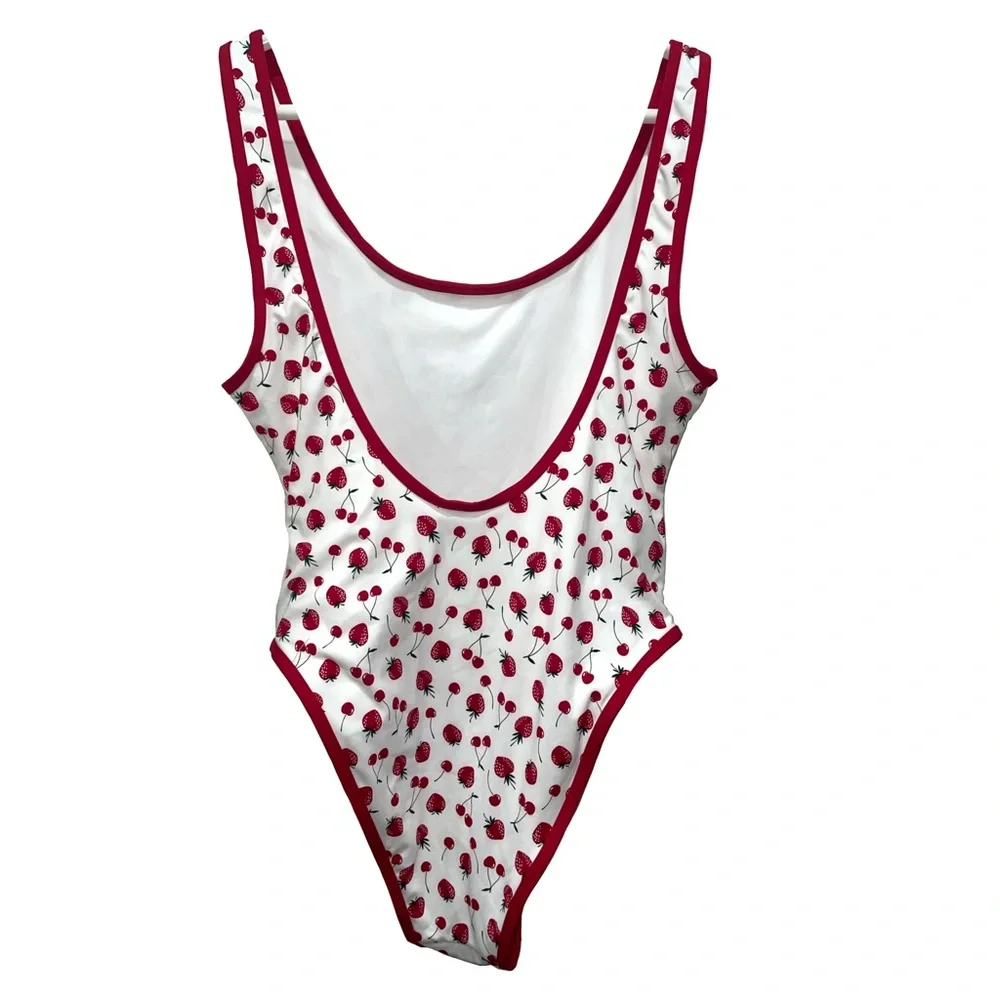Pink by Frankie's Bikinis Marlow One-Piece Swimsuit Cherry Strawberry Large NWT